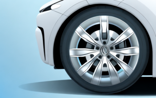 A car wheel with a shiny ceramic coating