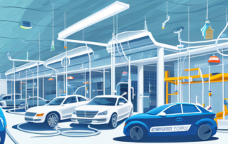 A variety of cars being meticulously cleaned in a bustling car wash service center