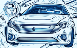 A car in the process of being painted in a professional auto body shop