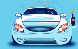 A car with a glossy finish and a bottle of polish with a cloth next to it