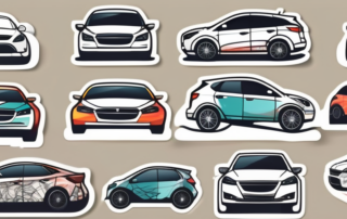 Several different types of car stickers placed on different parts of a stylish
