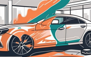 A car in the process of being wrapped in a glossy vinyl film