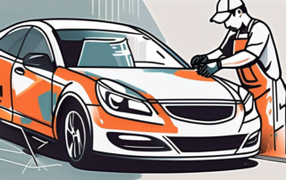 A car with visible scratches being repaired with a professional car paint repair kit