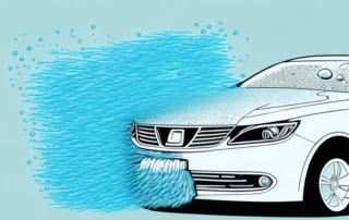 A car being washed at home with a bucket of soapy water (implying dish soap)
