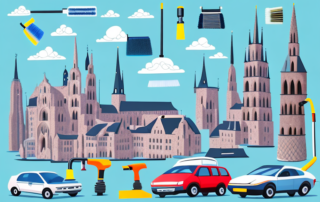 Various car cleaning tools like vacuum