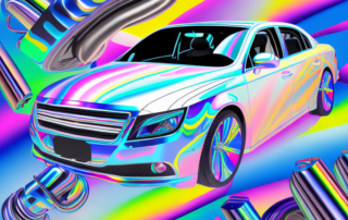 A car half-covered with a vibrant