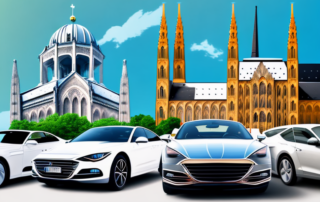 Various cars with different types of foil finishes parked in front of iconic bonn landmarks