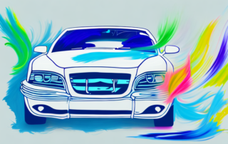 A car half covered with fresh vibrant paint