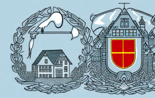 A typical german landscape with a symbolic shield protecting a house