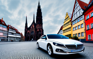 A sleek car with a glossy