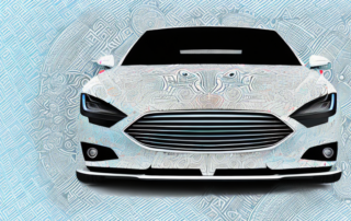 A sleek car with various sections highlighted