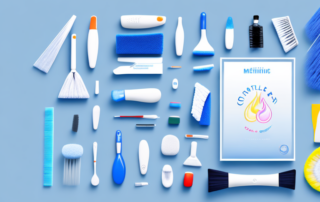 A clean and shiny car dashboard with various cleaning tools like a brush