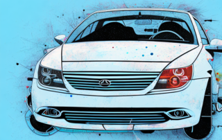 A car in a professional garage with different tools for auto painting