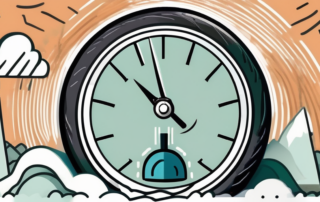 A car tire with a pressure gauge attached to it