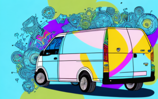 A van being wrapped in a colorful vinyl film