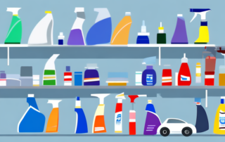 A variety of car paint cleaners neatly arranged on a shelf