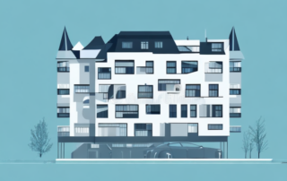 A german apartment building with visible protective shields around it