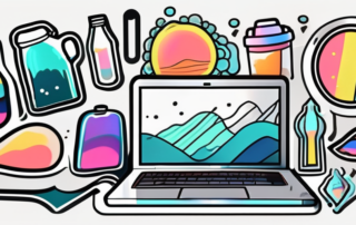 A variety of colorful stickers in different shapes and sizes being applied on various objects like a laptop