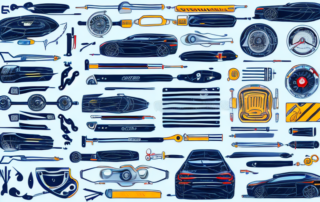 A car cockpit with visible scratches and a set of tools typically used for scratch removal nearby
