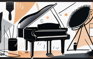 A grand piano with a glossy black finish