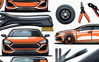 A professional car detailing kit with various tools and products