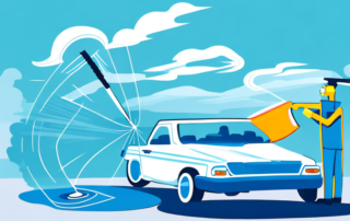 A car windshield being cleaned by a high-efficiency windshield cleaner concentrate