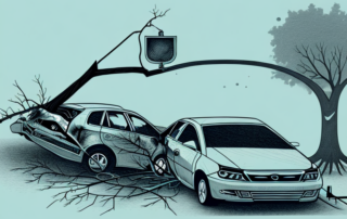 A car accident with a broken street lamp and a fallen tree