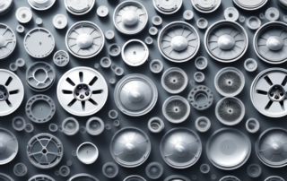 Several car wheels with different types of rim protection products applied