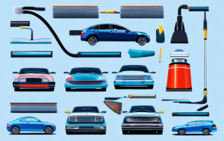 Various car cleaning tools like vacuum cleaner