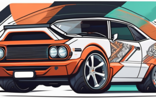 A car with various tuning stickers on it