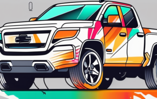 A pickup truck being partially wrapped in a vibrant