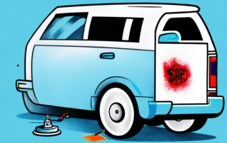 A car door partially painted with a spray gun and a price tag hanging off it