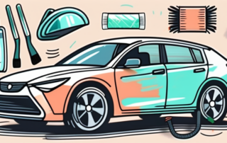 A car with visible scratches on its stickers