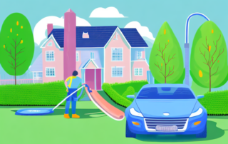 A car being washed on a residential driveway