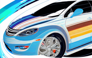 A cross-section of a car's exterior showing the different layers of paint and clear coat