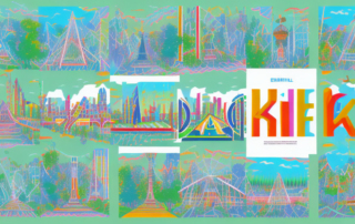 Several unique and colorful slides in a park setting