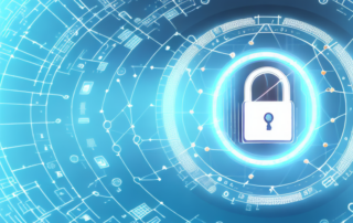 A computer with a digital lock symbol on the screen