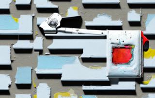 An old building facade with patches where the old paint has been removed