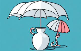 A broken vase under an umbrella