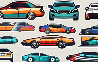 A variety of colorful and unique stickers adhered to a sleek car