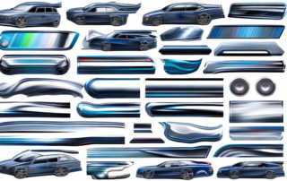 Various car parts with different shades indicating varying thickness of paint layers