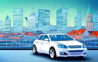 A car being wrapped in a glossy vinyl sheet in a professional garage setting