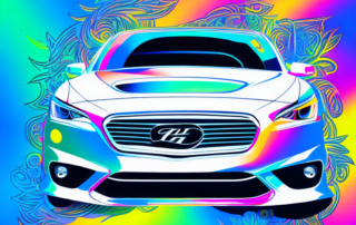A car half-covered with a vibrant colored foil