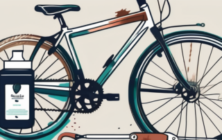 A bicycle with visible paint damage and a set of repair tools like a paintbrush