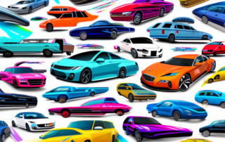 A variety of cars with different creative and colorful vinyl wrap designs parked in a row