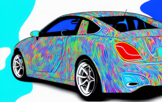 A car being wrapped in a digital print vinyl