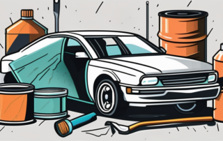 Various car repair tools like a spray paint can