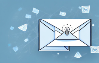 A computer sending encrypted email represented by a digital envelope with a lock symbol