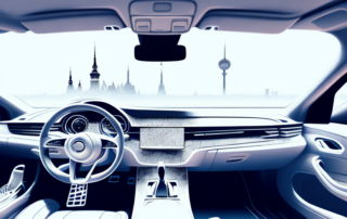 A pristine and detailed car interior with various cleaning tools nearby