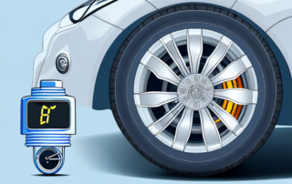 A car with a focus on its tires